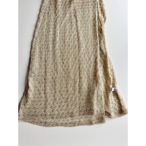 ASOS SWIM Gold Metallic Sequin Embellished Open Knit U-Neck Maxi Dress, Size 10 - Picture 7 of 14